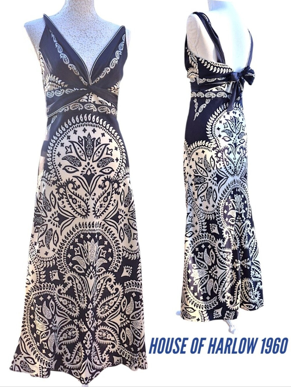 House of Harlow 1960 X Revolve Navy & Cream Paisley Maxi Dress, Size Small NWT